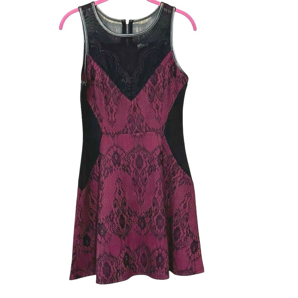 Buffalo David Bitton women's XS Lace Fit & Flare Party Dress Garnet‎ Black